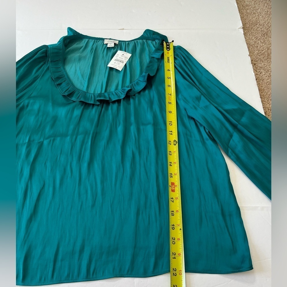 Jcrew Ruffleneck Top Green Long Sleeve Size Large New *See description - Picture 7 of 9
